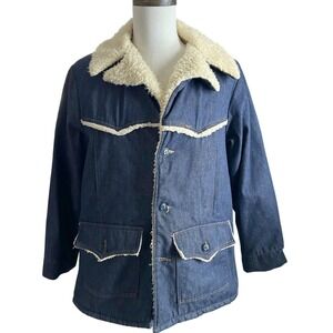 Vintage Sears Roebuck Sherpa Lined Denim Jacket Western Ranch Workwear 44R